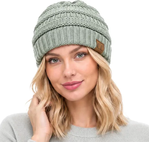Vista 18 de CC Classic Winter Fall Trendy Chunky Stretchy Cable Knit Beanie Hat 2 tonos púrpura/azul marino