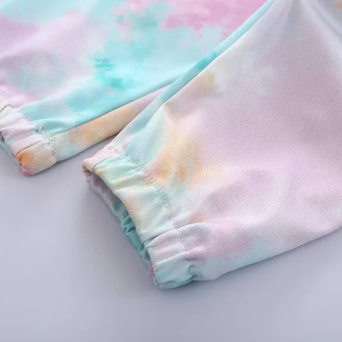 Vista 6 de Conjunto de 2 piezas para bebé y niña, teñido anudado, manga larga, sudadera con capucha y pantalones, ropa de otoño e invierno