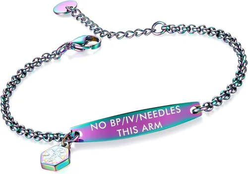 Vista 122 de LinnaLove - Pulsera de identificación de alerta médica con cadena Rolo simple pregrabada para mujer