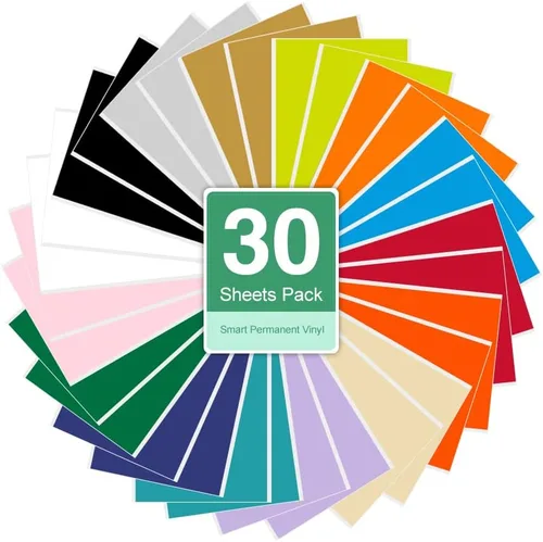 Vista 8 de YOFONE Vinilo permanente inteligente para Cricut Explore 3 & Maker 3, paquete de adhesivos de vinilo de colores surtidos, 30 hojas de 13 x 13 Vinilo