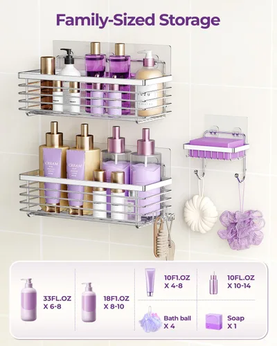 Vista 5 de ODesign Organizador de Ducha Paquete de 3 Acero Inoxidable SUS304-Sin Perforación-Estantes de Ducha Baño Rack, Resistente al Óxido Montaje en Pared
