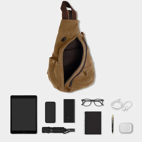Vista 9 de Bolso bandolera pequeño, mochila casual para la escuela, para hombres y mujeres, Marrón, S, Mochilas tipo mochila