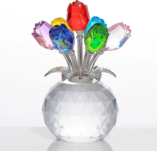 Vista 9 de Movdyka Figura de cristal de rosa negra con jarrón, ramo de flores, regalos para esposa, novia, mujer, rosas negras falsas, decoración gótica