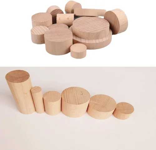 Vista 3 de Paquete de 4 elevadores de madera para muebles de 2 pulgadas de altura extra, patas redondas de madera natural para elevar pies sólidos, extensor