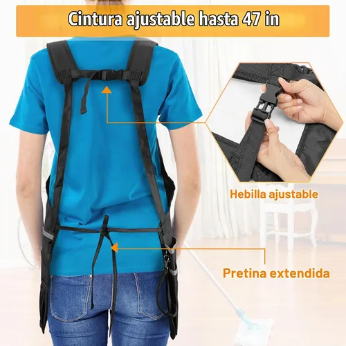 Vista 2 de HODRANT Delantal de limpieza con correas de hombro dobles con múltiples
