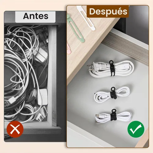 Vista 3 de 10 bridas de silicona reutilizables, organizador de cables de datos, organizador de cables para oficina, multiusos, organizador de cables