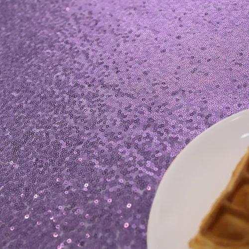 Vista 7 de nanbowang Mantel de lentejuelas color morado claro para fiestas, rectangular, superposición de tela de lentejuelas, manteles de mesa de cumpleaños