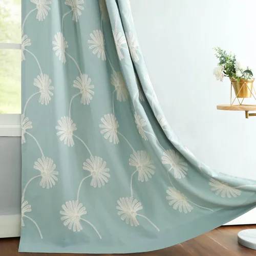 Vista 22 de VOGOL - Cortinas con ojales bordadas con patrón floral elegante de lino sintético, 2 paneles, 60% opacas con aislamiento térmico, cortinas pesadas