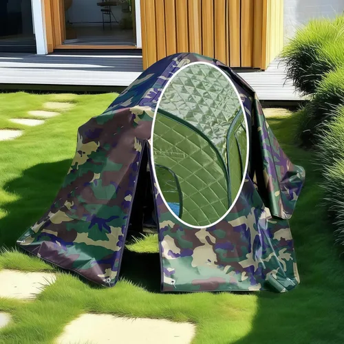 Vista 8 de Casa plegable para gatos callejeros para exteriores, 23.6 pulgadas, refugio aislado acolchado verde militar con mosca impermeable de camuflaje, 2