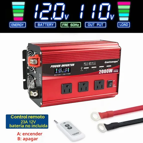 Vista 5 de Inversor de corriente 2000W 12V a 110V/120V DC a CA con pantalla LCD