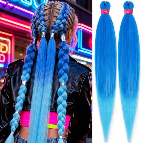 Vista 54 de Cabello trenzado verde con lentejuelas de 26 pulgadas, preestirado, trenzas de textura Yaki, extensiones de cabello pre plumadas, 3 paquetes, fácil