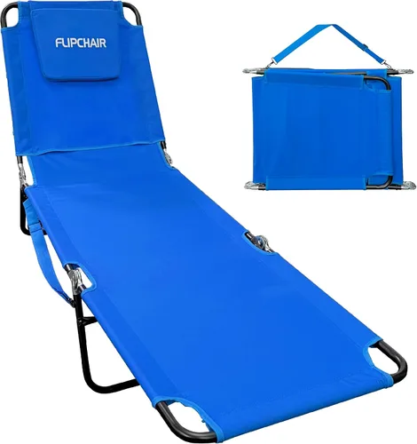 Vista 12 de EASYGO PRODUCTS Silla de césped, tumbona, 2 patas, soporte de material de poliéster, respaldo reclinable, almohada ideal para playa, hogar, patio