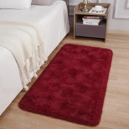 Vista 30 de DETUM Alfombra pequeña de 2 x 3 pies para dormitorio, Kicthen entrada, pasillo, lavable, antideslizante, color borgoña, alfombras de felpa