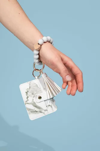 Vista 4 de Real Sic Pulsera de pulsera llavero billetera, soporte para tarjetas de crédito con cuentas de silicona, funda multifuncional de moda para tarjetas