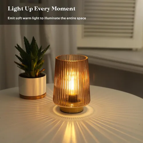 Vista 7 de Lámpara a pilas con temporizador, juego de 2 pequeñas y acogedoras lámparas de mesa decorativas de vidrio ambiental para mesita de noche y Ámbar