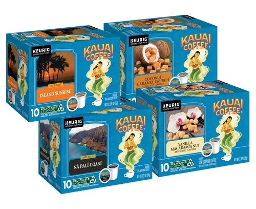 Vista 60 de Kauai Coffee Cápsulas K-Cup para cafeteras Keurig, café arábica, 10% hawaiano, tostado medio, aroma brillante con notas florales, descafeinado, 1