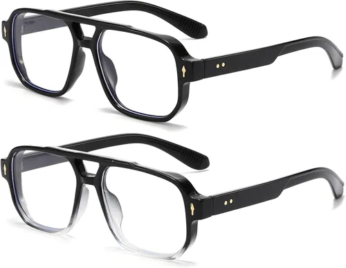 Vista 19 de PORADAY Gafas de Bloqueo de Luz Azul para Mujeres y Hombres Estilo Retro Cuadrado de los Años 70 Gafas de Aviador Gafas Rectangulares para gris