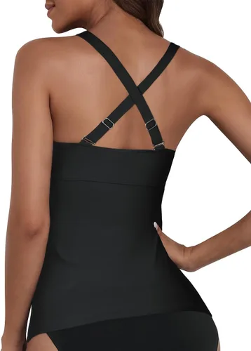 Vista 3 de Hilor Tankini con aros para mujer, con control de abdomen, sexy, cuello en V, cruzado, solo