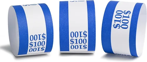 Vista 4 de L LIKED 100 correas de moneda bandas de dinero - Autosellado (azul $100) Envoltorios de billetes, 100 PC, papel kraft, para bancos, minoristas