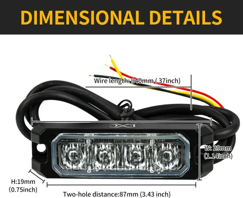 Vista 6 de Purishion - Luz estroboscópica con 4 luces LED color ámbar, impermeable, para barra de precaución, 10 patrones intermitentes, apto para automóvil