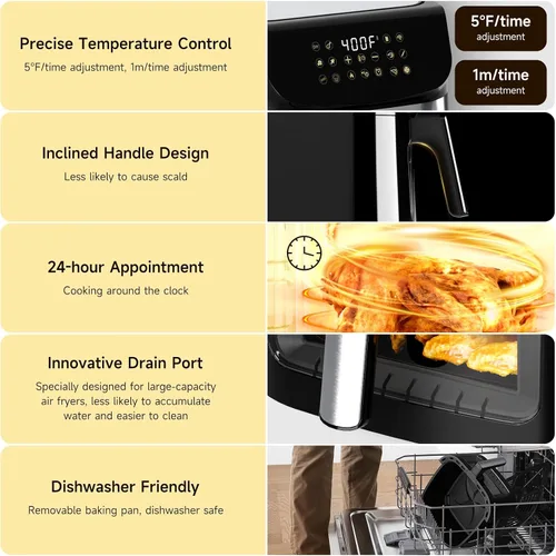 Vista 7 de Kitchen Elite Horno freidora de aire con acero inoxidable, freidora de aire grande de 9.5 cuartos de galón, 9 preajustes de cocción de 1 toque