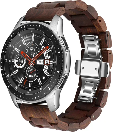 Vista 10 de Correa de 0.78 pulgadas compatible con Samsung Galaxy Watch/Gear S2 S3/Active/Active 2, correa de acero inoxidable de madera natural para Samsung