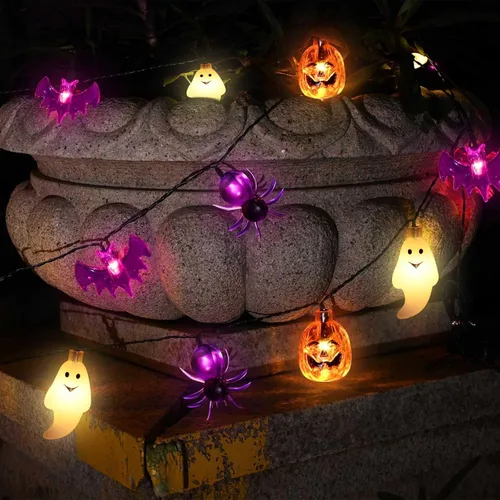 Vista 6 de Cadena de luces de Halloween con energía solar, 40 LED, 8 modos, resistente al agua, encendido/apagado automático, para uso en exteriores