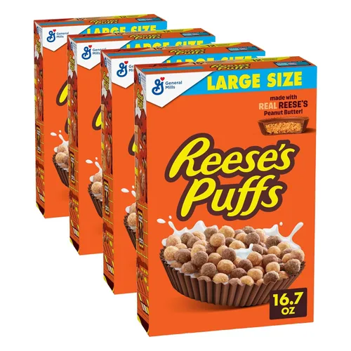 Vista 11 de REESE'S PUFFS Cereal para el desayuno, cereal de mantequilla de maní con chocolate, 11.5 onzas Made with Real Reese's Peanut Butter, 15g Whole