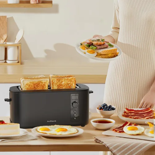 Vista 8 de Anfilank Tostadora de 4 Rebanadas de Ranura Extra Ancha Larga de 1.5 pulgadas con Temporizador de Cuenta Regresiva, 6 Ajustes de Tostado, Estante