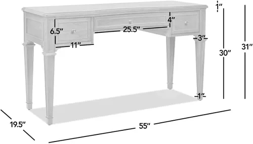Vista 3 de JTH Luxe Dauphin - Escritorio ejecutivo de madera con 3 cajones, 55 pulgadas, madera de cachemira gris