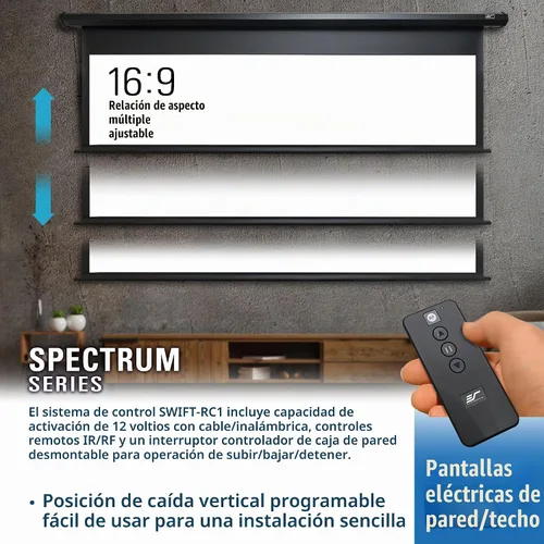 Vista 3 de Elite Screens Spectrum AcousticPro UHD, pantalla de proyector eléctrica motorizada de 100 pulgadas sin moiré, tejido perforado transparente al Negro