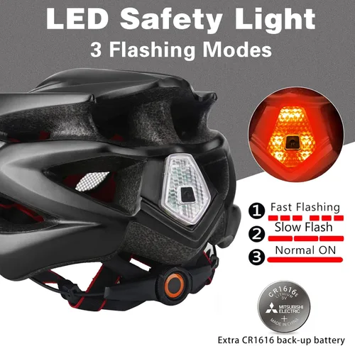 Vista 3 de Casco de bicicleta para hombre y mujer, casco de bicicleta Shinmax con luz trasera y visera desmontable