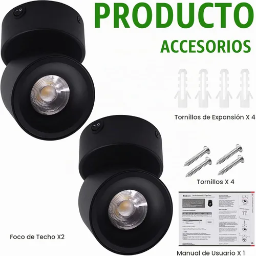 Vista 9 de Paquete de 2 Focos LED COB de Techo Downlight de 12V con Interruptor, Montaje en Superficie 330° Ajustable Regulable Luz de Pared para RV Lámpara