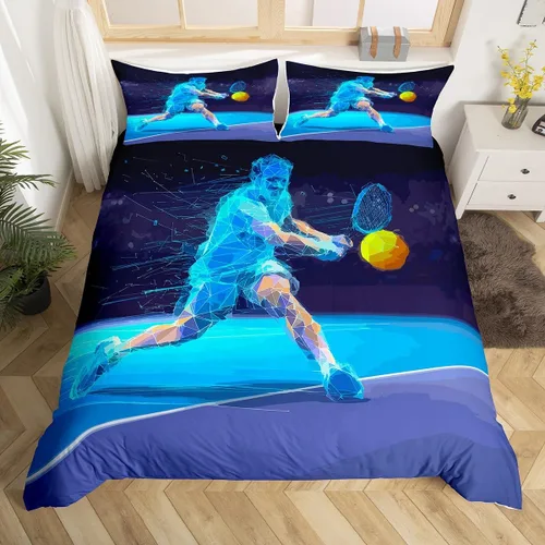 Vista 3 de Erosebridal Juego de ropa de cama con pelota de tenis para niños, funda de edredón con temática de juegos deportivos, tamaño individual para niños