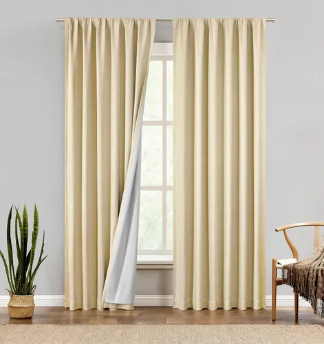 Vista 10 de Central Park Panel de cortina opaca completa de lino de algodón con bolsillo para barra, lazo trasero, tratamiento de ventana para sala de estar