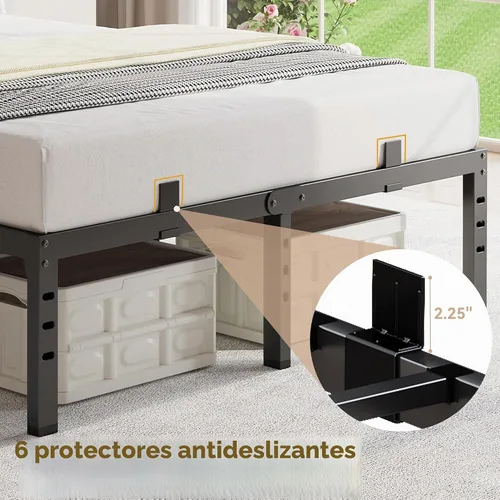Vista 4 de Susalt - Base de cama metálica tamaño Queen, base de cama con plataforma de 14 pulgadas con espacio de almacenamiento, base de colchón