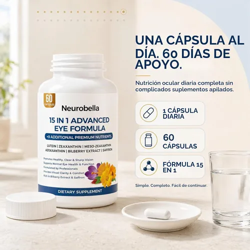 Vista 7 de Fórmula avanzada 15 en 1 para los ojos, vitaminas oculares con luteína, zeaxantina y meso-zeaxantina, arándano, azafrán y astaxantina, apoyo