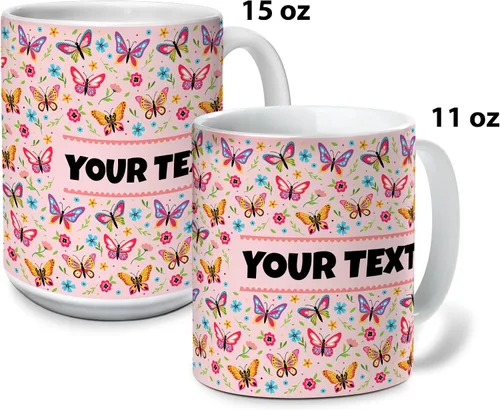Vista 4 de Taza personalizada para niños – Mariposas – Nombre/texto personalizado, chocolate caliente de cerámica, cacao/taza de café para niñas, regalo