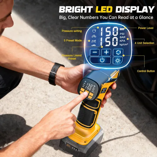 Vista 3 de DIYtoolifz Compresor de aire inalámbrico para inflador de neumáticos compatible con batería Dewalt de 20 V (solo herramienta), bomba de aire