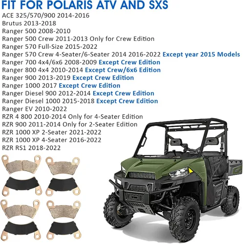 Vista 2 de Pastillas de Freno Delanteras y Traseras Sinterizadas para Polaris RZR-4-800 RZR-900 2010-2014 Ranger 500 570-Crew 570-Full-Size 700 800 900 1000 EV
