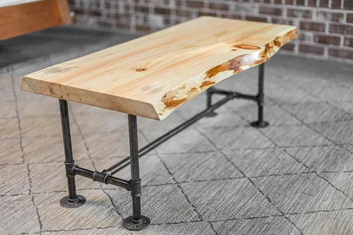Vista 5 de Handcrafted SRLWerks Mesa de centro industrial de tubería y madera con borde vivo, mesas de centro rústicas vintage, mesa de centro moderna de casa