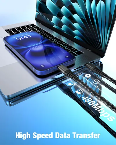 Vista 4 de Cabepow Cable USB C a USB C de 240 W [2 unidades de 6 pies + 10 pies], cable de carga rápida USB C a C, cable trenzado tipo C a tipo C para iPhone