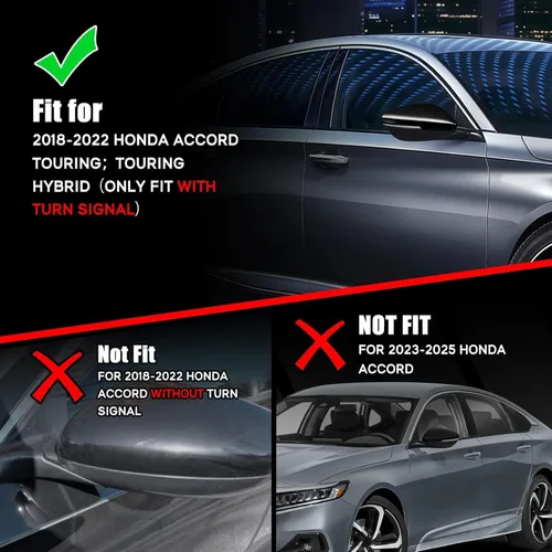 Vista 3 de 1 par de cubiertas para espejos laterales negros Compatible con Honda Accord 2018 2019 2020 2021 2022 Honda Accord Touring y Touring Hybrid