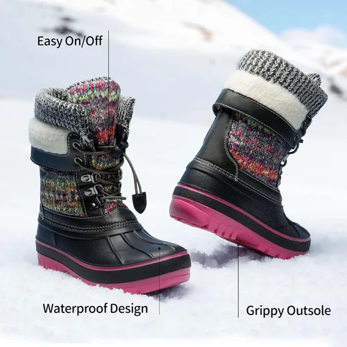 Vista 4 de DREAM PAIRS Botas de nieve, impermeables, con aislamiento, de invierno, para niño y niña