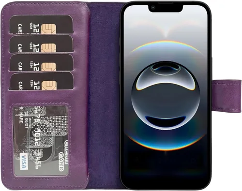 Vista 47 de HARDISTON Funda de piel auténtica de alta calidad hecha a mano para iPhone 7/8 / SE doble folio tarjetero - Funda magnética desmontable - Soporte