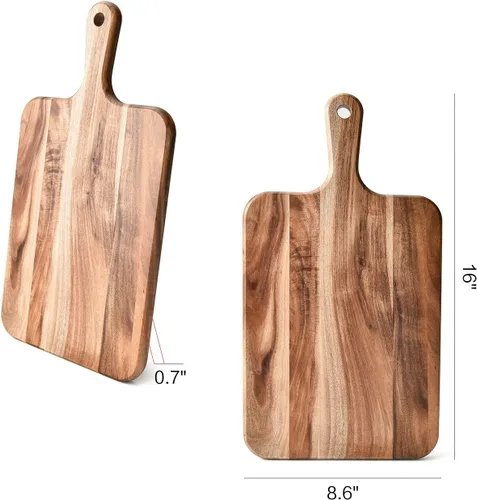 Vista 2 de Tabla de cortar de madera de acacia, tabla de cortar de madera para carne, queso, pan, verduras y frutas, tabla de charcutería con asa, 16 x 8.6