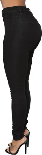 Vista 4 de KUNMI - Pantalones de mezclilla clásicos de cintura alta para mujer, elásticos, con efecto de levantamiento de glúteos, ajustados