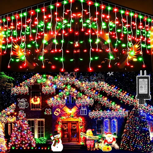 Vista 30 de Guirnalda de 400 luces LED con 75 gotas, de 33 pies, 8 modos de funcionamiento, de alambre transparente para decoración al aire libre, 400 modos