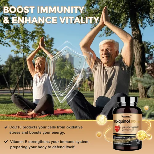 Vista 5 de ZEBORA Ubiquinol CoQ10 - Cápsulas blandas de 200 mg, potente antioxidante 4 en 1 para la salud cardíaca y vascular, esencial para la producción