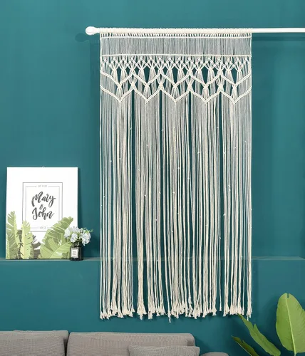 Vista 2 de Homesunshine Tapiz de macramé para colgar en la pared, divisor de habitación, cortinas de macramé, cortinas de ventana, cortinas de puerta, telón